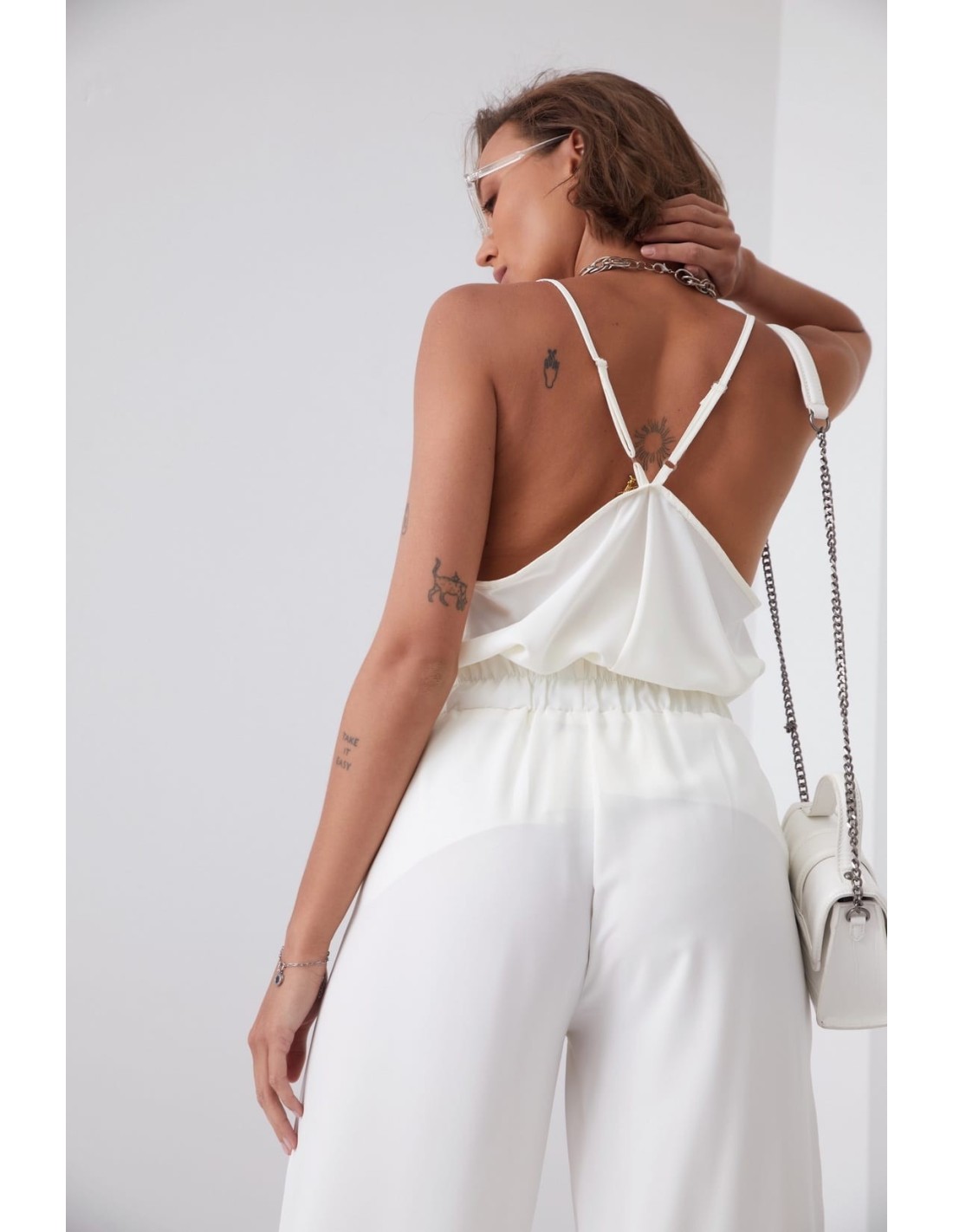 Summer set of palazzo pants and cream top 01016 - Online store - Boutique